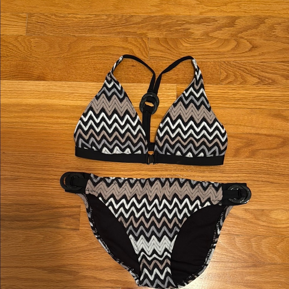 Perry Ellis Black and White Chevron Bikini